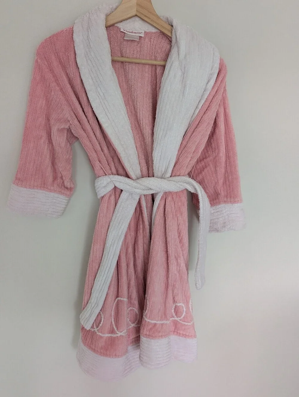 American Girl Emily Pink Chenille Robe with Belt for Girl Small Retired Matching